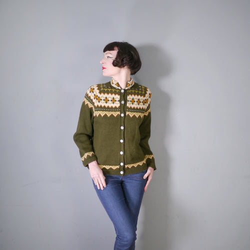 VINTAGE FOREST GREEN SCANDINAVIAN WOOL CARDIGAN - M-L