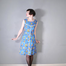 Load image into Gallery viewer, BLUE 60s NOVELTY WHIMSICAL PIRATE PRINT SHIFT DRESS - S-M