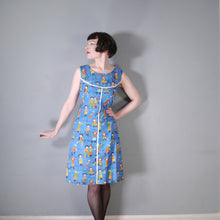 Load image into Gallery viewer, BLUE 60s NOVELTY WHIMSICAL PIRATE PRINT SHIFT DRESS - S-M