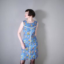 Load image into Gallery viewer, BLUE 60s NOVELTY WHIMSICAL PIRATE PRINT SHIFT DRESS - S-M