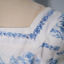 Load image into Gallery viewer, 50s BLUE WHITE TOILE PRINT FULL SKIRTED HORROCKSES FASHIONS DRESS - S