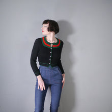 Load image into Gallery viewer, 60s 70s BLACK GREEN AND RED COLOURBLOCK CROPPED BAVARIAN / FOLK CARDIGAN - XS-S