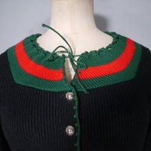 Load image into Gallery viewer, 60s 70s BLACK GREEN AND RED COLOURBLOCK CROPPED BAVARIAN / FOLK CARDIGAN - XS-S