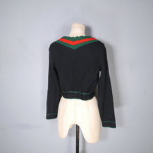 Load image into Gallery viewer, 60s 70s BLACK GREEN AND RED COLOURBLOCK CROPPED BAVARIAN / FOLK CARDIGAN - XS-S