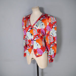 80s YVES SAINT LAURENT NOVELTY MASCARADE PRINT SILK BLOUSE - S-M