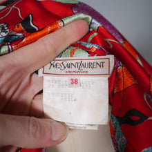 Load image into Gallery viewer, 80s YVES SAINT LAURENT NOVELTY MASCARADE PRINT SILK BLOUSE - S-M