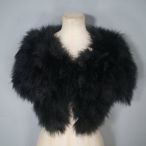 70s POLLY PECK SOFTEST BLACK MARABOU FEATHER CROPPED BOLERO JACKET - S