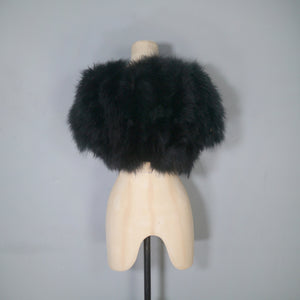 70s POLLY PECK SOFTEST BLACK MARABOU FEATHER CROPPED BOLERO JACKET - S