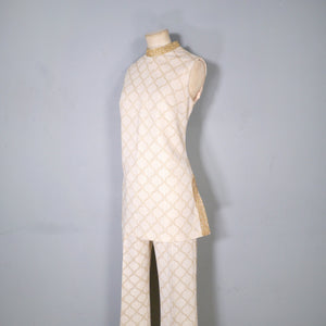 60s METALLIC ICEY GOLD TROUSER  AND TUNIC HOSTESS SET - S