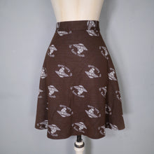 Load image into Gallery viewer, 70s BROWN WHITE PONTE KNIT NOVELTY LADY PATTERN SKIRT - 25.5&quot;