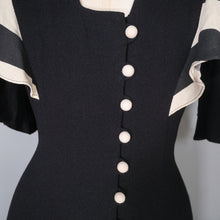 Load image into Gallery viewer, 70s OSSIE CLARK FOR RADLEY BLACK MOSS CREPE DRESS WITH STRIPE SHOULDER RUFFLE - S-M