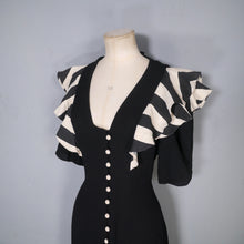 Load image into Gallery viewer, 70s OSSIE CLARK FOR RADLEY BLACK MOSS CREPE DRESS WITH STRIPE SHOULDER RUFFLE - S-M