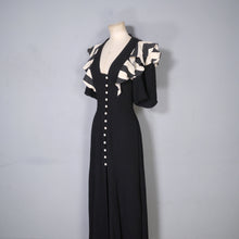 Load image into Gallery viewer, 70s OSSIE CLARK FOR RADLEY BLACK MOSS CREPE DRESS WITH STRIPE SHOULDER RUFFLE - S-M