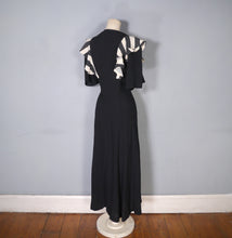 Load image into Gallery viewer, 70s OSSIE CLARK FOR RADLEY BLACK MOSS CREPE DRESS WITH STRIPE SHOULDER RUFFLE - S-M