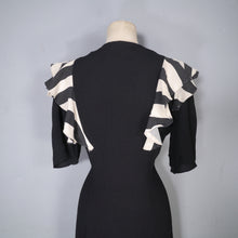 Load image into Gallery viewer, 70s OSSIE CLARK FOR RADLEY BLACK MOSS CREPE DRESS WITH STRIPE SHOULDER RUFFLE - S-M