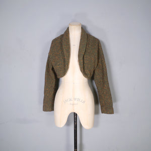 50s FLECKED BROWN ORANGE WOOL CROPPED BOLERO JACKET - S