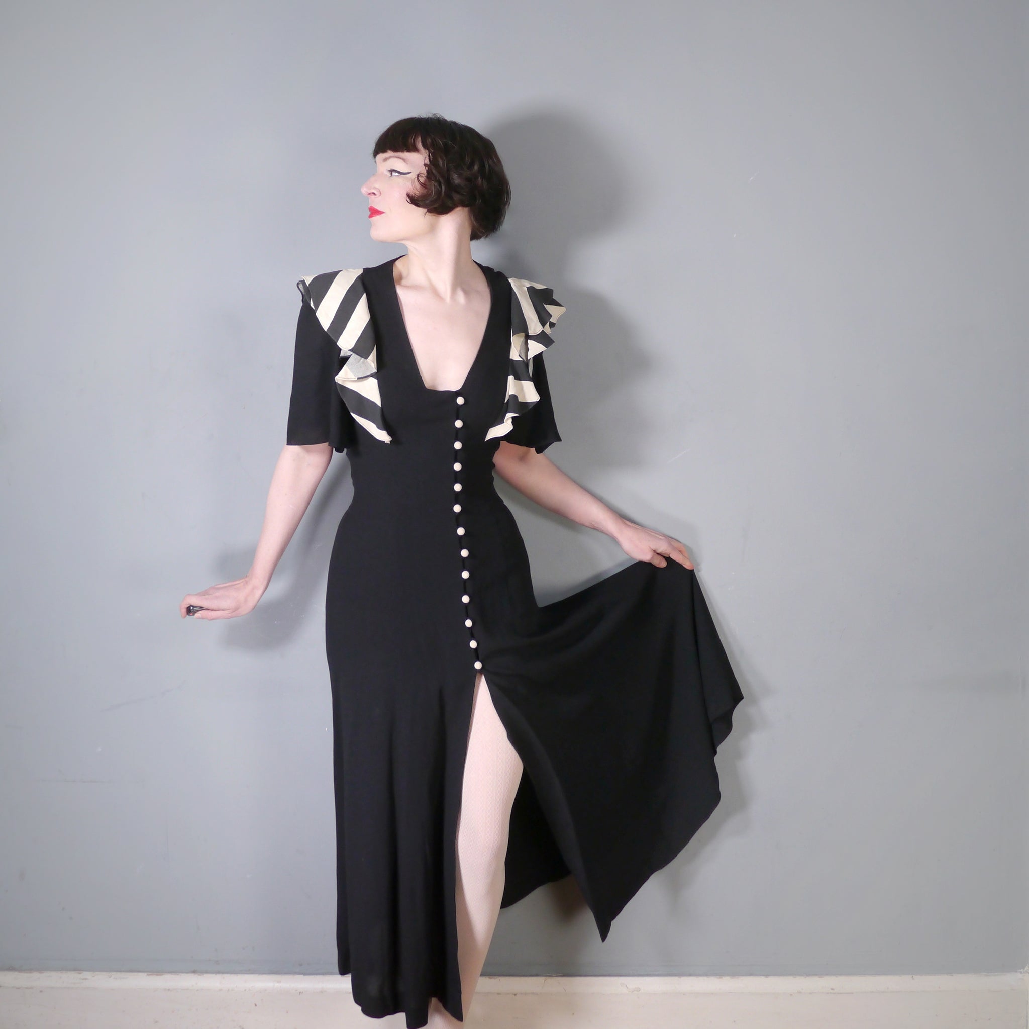 70s OSSIE CLARK FOR RADLEY BLACK MOSS CREPE DRESS WITH STRIPE SHOULDER Sartorial Matters 70s OSSIE CLARK FOR RADLEY BLACK MOSS CREPE DRESS WITH STRIPE SHOULDER Sartorial Matters