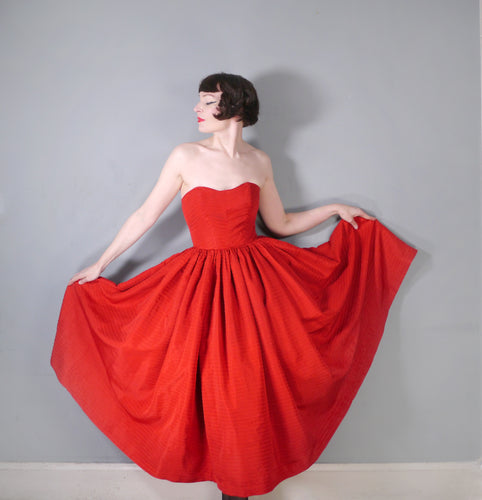 FRANK USHER 50s RED SWEETHEART STRAPLESS FULL SKIRTED PARTY DRESS - S