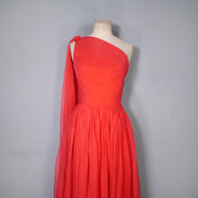 Load image into Gallery viewer, 50s 60s DELICATE RED CHIFFON ONE SHOULDER DRESS WITH SHOULDER DRAPE - XS-S