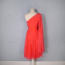 Load image into Gallery viewer, 50s 60s DELICATE RED CHIFFON ONE SHOULDER DRESS WITH SHOULDER DRAPE - XS-S