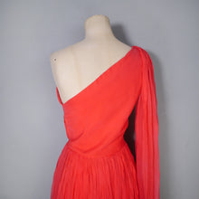 Load image into Gallery viewer, 50s 60s DELICATE RED CHIFFON ONE SHOULDER DRESS WITH SHOULDER DRAPE - XS-S