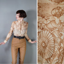 Load image into Gallery viewer, 70s CHINESE ROMANTIC SCENIC NOVELTY PRINT SILKY SHIRT - S