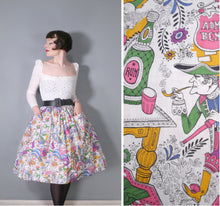 Load image into Gallery viewer, 60s TREASURE ISLAND NOVELTY PIRATE PRINT FULL COTTON SKIRT - 26&quot;