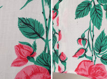 Load image into Gallery viewer, 50s PINK ROSE FLORAL PRINT FIT AND FLARE RAYON DRESS - L
