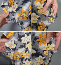 Load image into Gallery viewer, 50s 60s BLACK GREY COTTON DRESS WITH BRIGHT EASTER LILY PRINT - S