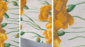 50s STEMMED YELLOW CARNATIONS FLORAL COTTON DAY DRESS - S