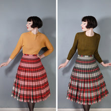 Load image into Gallery viewer, 60s &quot;THE 2 WAY SKIRT&quot; RED TARTAN REVERSIBLE PLEATED WOOL SKIRT - 25-26&quot;