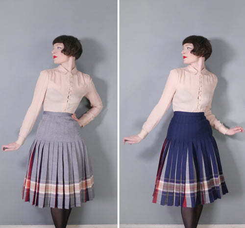 60s SLIMMA PURE WOOL BLUE AND RED PLAID REVERSIBLE SKIRT - 26