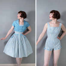 Load image into Gallery viewer, 50s 60s BERKERTEX CONTIENTALS SUMMER STRIPE 3 PIECE ROMPER, SKIRT AND BOLERO SET - XS