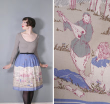 Load image into Gallery viewer, 70s 80s HANDMADE ROCOCO PIERROT NOVELTY PRINT BORDER SKIRT - 25.5&quot;