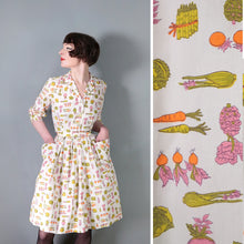 Load image into Gallery viewer, 50s 60s ADELE FASHIONS VEGETABLE NOVELTY PRINT SHIRT DRESS - S
