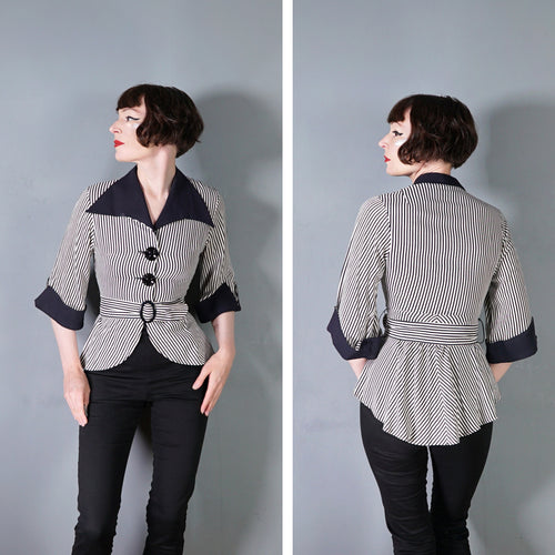 70s LEE BENDER BUS STOP BLACK AND WHITE TAIL BACK BELTED SHIRT JACKET - S