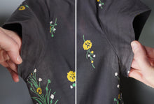 Load image into Gallery viewer, 50s VICTOR JOSSELYN GREY AND YELLOW FLORAL FULL SKIRTED COTTON DRESS - S