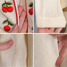 Load image into Gallery viewer, 60s SOFT WHITE WOOL WITH 3D CHERRY PATTERN CARDIGAN - M