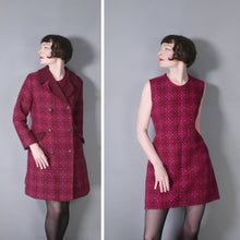 Load image into Gallery viewer, 60s RESETA DARK BURGUNDY, RED AND PINK WELSH TAPESTRY DRESS AND COAT SET - M