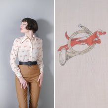 Load image into Gallery viewer, 70s BRUTUS DOG AND HORN PRINT DAGGER COLLAR SHIRT - XS-S