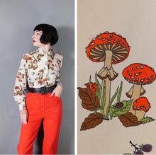 Load image into Gallery viewer, 70s MUSHROOM / TOADSTOOL AND SNAIL PRINT NOVELTY AUTUMN SHIRT - L