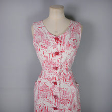Load image into Gallery viewer, 40s RED WHITE NOVELTY DRESS AND BOLERO IN PARISIAN? CITY / STREET SCENE PRINT - S