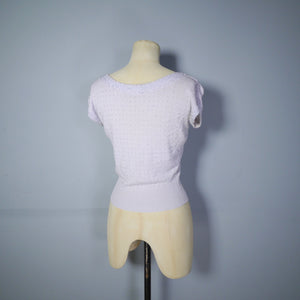 50s SILVER GREY SHORT SLEEVE JUMPER WITH GLASS BEAD EMBELLISHMENT - S