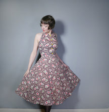 Load image into Gallery viewer, 50s NOVELTY LION AND PALM TREE BACKLESS HALTER DRESS - XS