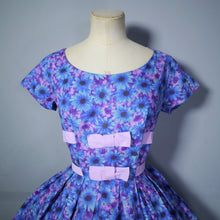 Load image into Gallery viewer, ALICE EDWARDS &quot;ITALIANS&quot; PURPLE AND BLUE FLORAL 50S COTTON DRESS - S