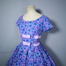 Load image into Gallery viewer, ALICE EDWARDS &quot;ITALIANS&quot; PURPLE AND BLUE FLORAL 50S COTTON DRESS - S