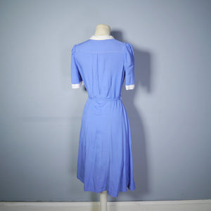 40s NURSE / ALICE style BLUE WHITE COLLARED SHIRTWAISTER DRESS - S