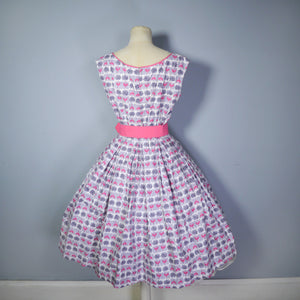 GREY AND PINK 50s VINTAGE NORMAN YOUNG FULL SKIRTED DRESS - S
