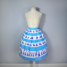 Load image into Gallery viewer, 50s ST MICHAEL NOVELTY SKIRT IN BLUE STRIPE PRINT WITH GREETING BOYS AND GIRLS - XS-S