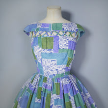Load image into Gallery viewer, BLUE 50s 60s FULL SKIRTED DRESS WITH CUT OUT NECKLINE - M